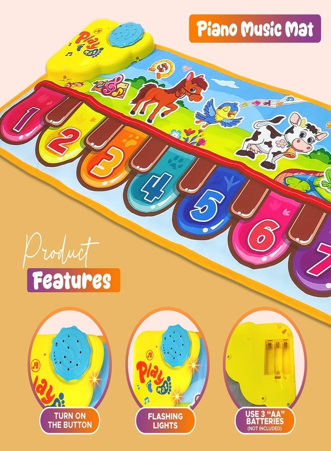 NHR Musical Piano Mat with 10 Music Modes & 6 Animal Sounds Baby Playing Mat for Kids Musical Keyboard Mat Non-Toxic Early Learning Educational Toy for Babies | Piano Mat for Kids - Image 3